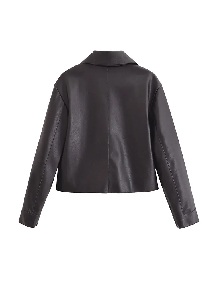 2024 Autumn Black Leather Jacket Top Single breasted Long sleeved Women's Jacket Top Casual Street Clothing