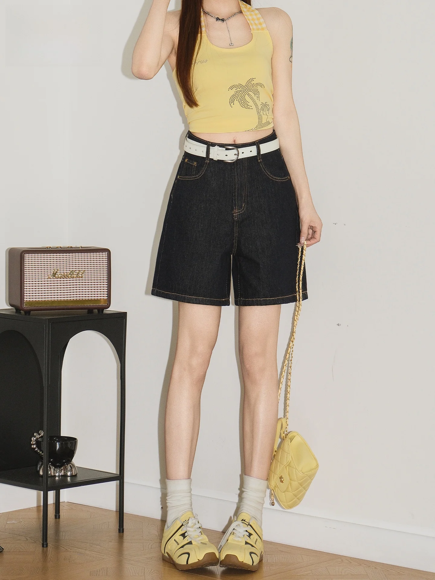 

Loose Fit High Waist Denim Shorts Women's Summer Fashion American Style Neutral Wide Leg Jeans Shorts Spicy Girl Light Blue