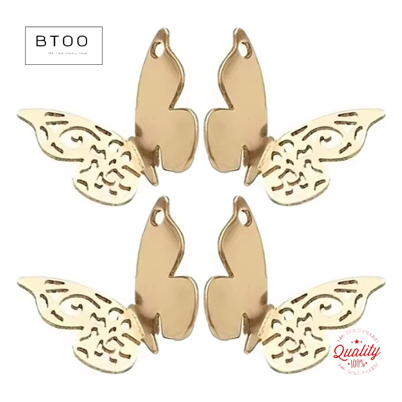 

14 К позолоченная подвеска-бабочка, полые резные 11x7,5 мм, ювелирные изделия для DIY браслета, ожерелья, аксессуары для изготовления