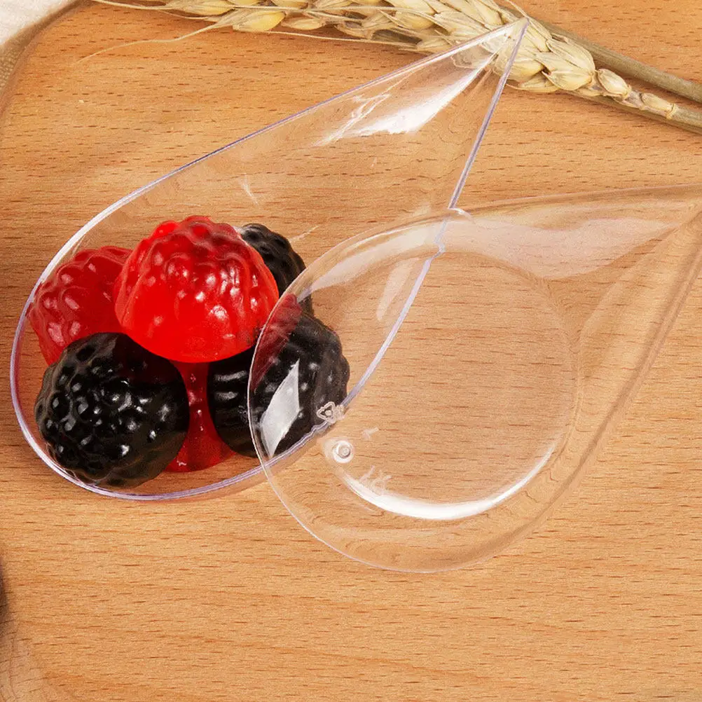 20Pcs Tear-Drop Disposable Dessert Spoons Clear Mini Tasting Plates Appetizer Serving Spoons Catering Supplies