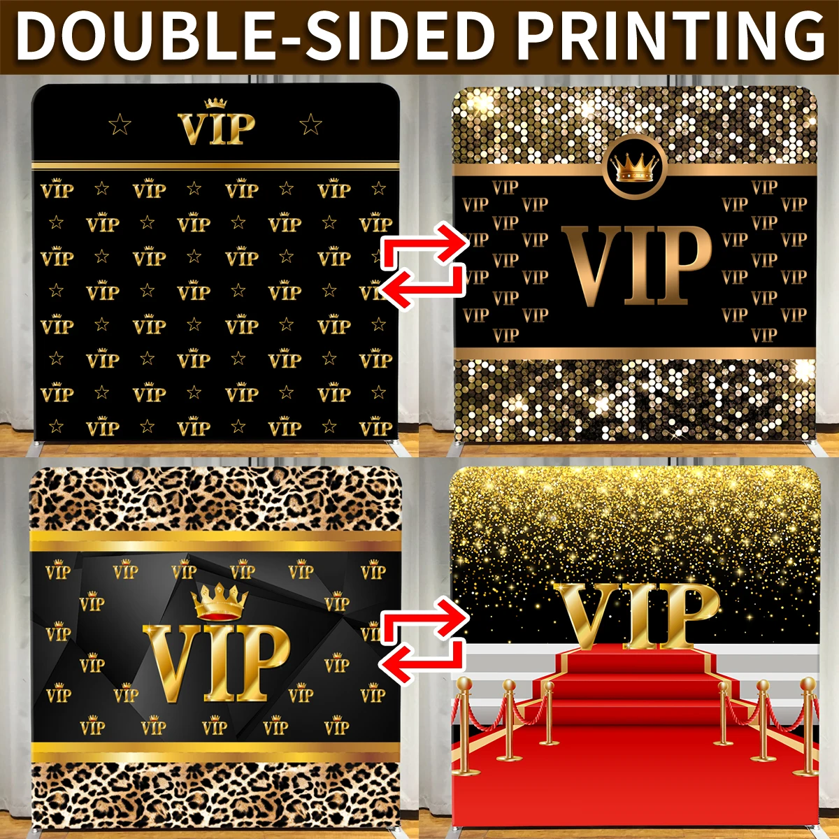 

Golden Glitter VIP Square Backdrop Custom Double-sided Printing Ceremony Party Event Photography Background Props Aluminum Frame