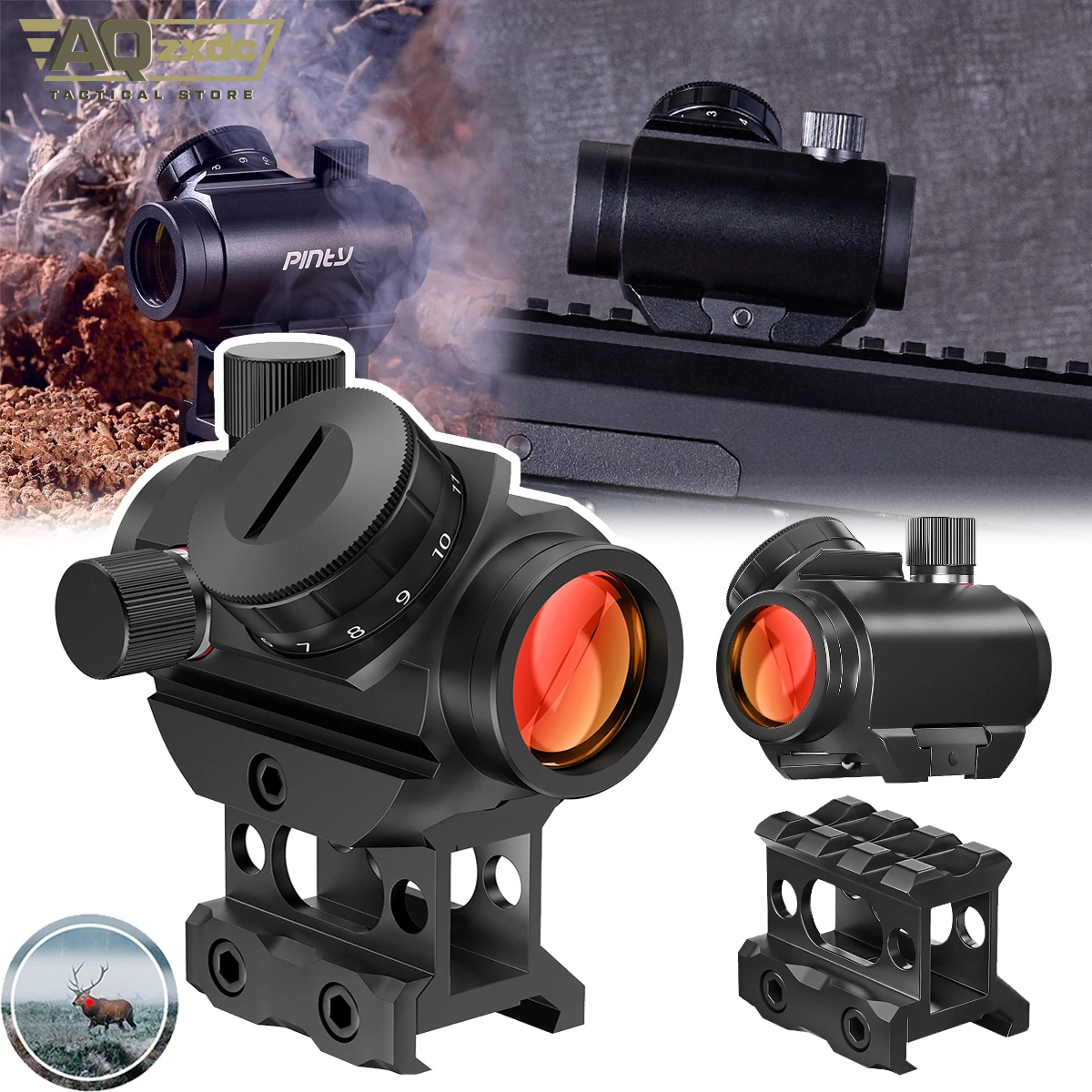 Airsoft Red Dot Sight 1X20 Tactical Sights Reflex with 20mm Rail Mount & Increase Riser Rail Mount Riflescope for Hunting Game