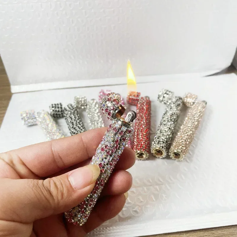 2025 Luxury Diamond For Girls Butane Gas Lighter Metal DIY Water Drill Out Lighter Smoking Accessories Tool Women's Gift