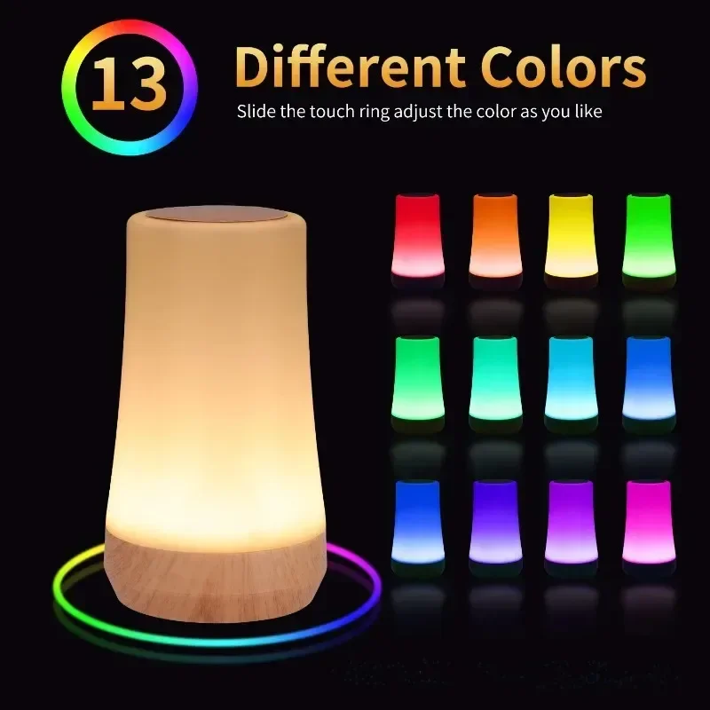 

13 Color Changing Night Light RGB Remote Control Touch Dimmable Lamp Portable Table Bedside Lamps USB Rechargeable Night Lamp