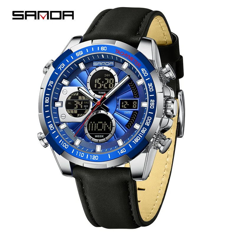 SANDA 5105 Dual Display Large Dial Men's Watch Electronic Quartz Dual Movement 5ATM Waterproof Outdoor Sports Hardcore Watch