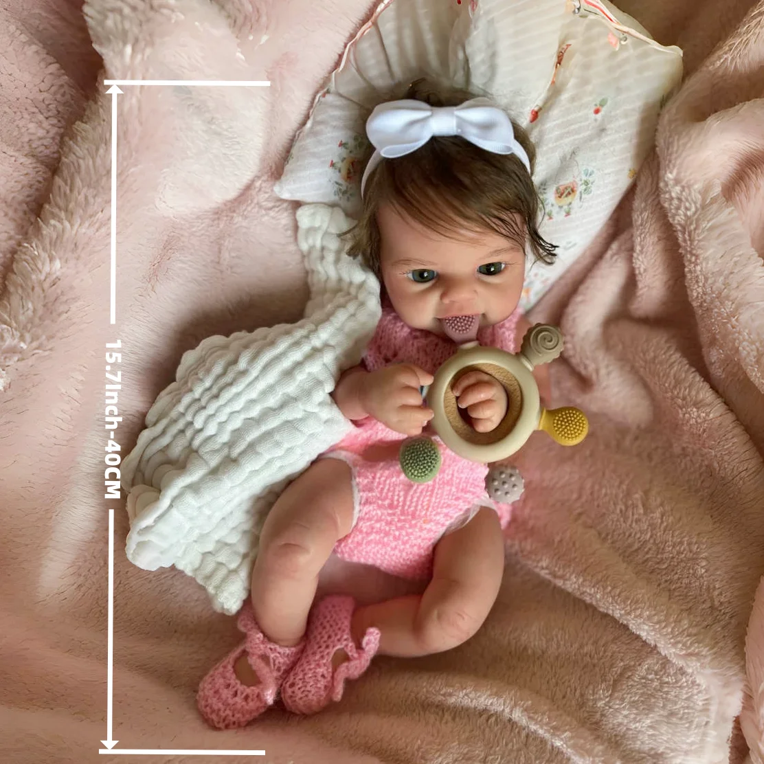 15.7 pouces/40CM bouche ouverte Silicone fille poupée avec cheveux enracinés déjà peint très mignon réaliste bebe reborn de silicone pour les enfants