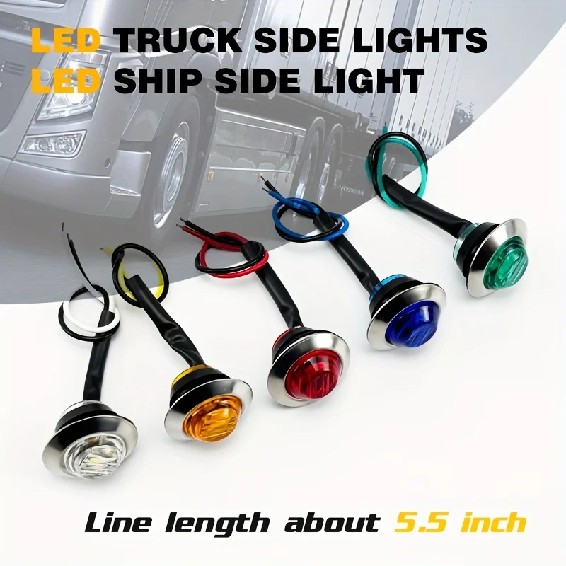 10 pieces of 3/4 inch rectangular LED side lights, suitable for 12V trailers, trucks, and RVs - high brightness, 12V- 24V
