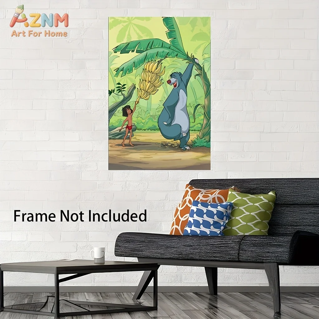 AZNM Disney, El Libro de la Selva, Mowgli, Baloo, Escena de la Selva con Plátanos, Arte Impreso en 2D, Lienzo sin Marco, Decoración de Pared para Habitación Infantil