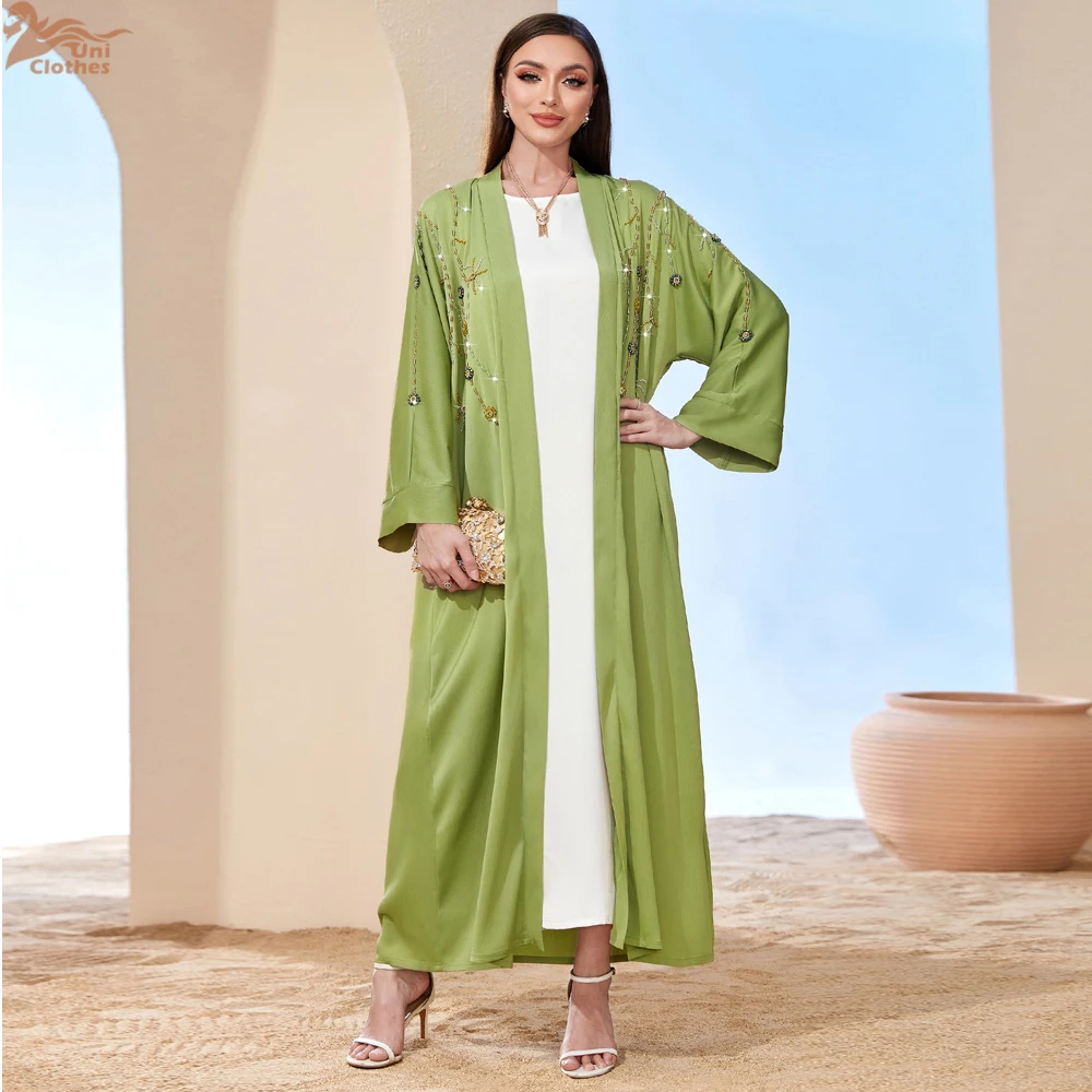 Luxury Middle East Middle Green Muslim Dress for Women Arab Dubai Kimono Abaya Islamic Femme Party Jalabiya Moroccan Kaftan Robe #1