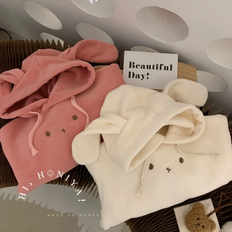 

Girls' Autumn and Winter Clothing 2026 New Cute Baby Rabbit Ear Double-sided Fleece Hoodie Cartoon Pullover Hoodie