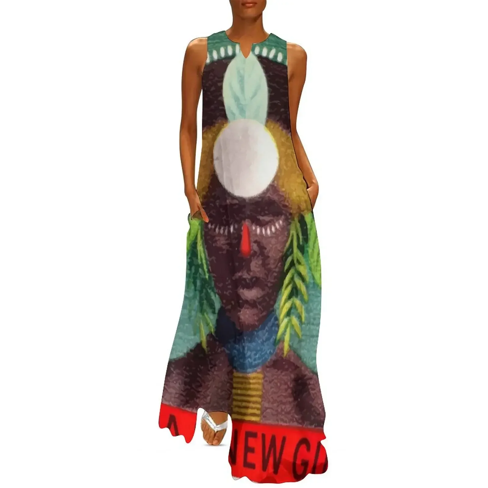 

1968 Papua New Guinea Headress 20c Postage Stamp Long Dress elegant dresses for women Dress