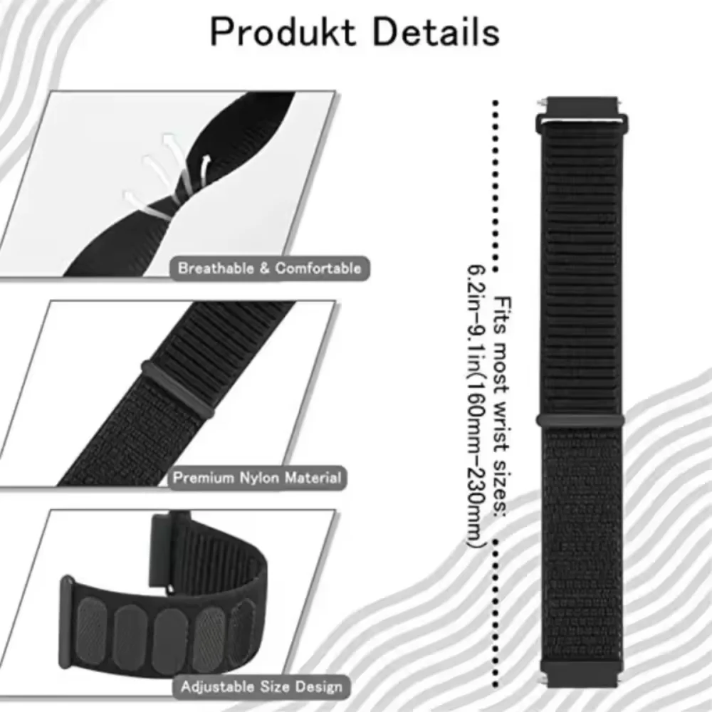 Nylon Loop Strap 20mm 22mm For Garmin Forerunner 55 255 965 165 265 Vivoactive 5/Active 5/Vivomove Trend/Venu 3/2 Bracelet Band