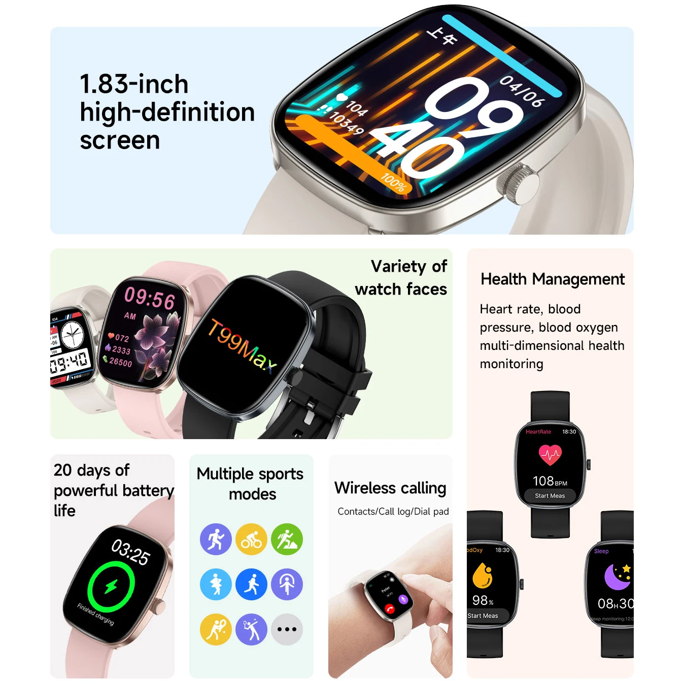 1.83” HD Screen Custom Watch Face Smart Watch Women Waterproof Sport Ladies Watches BT Call Health Monitor Women Smartwatch 2026