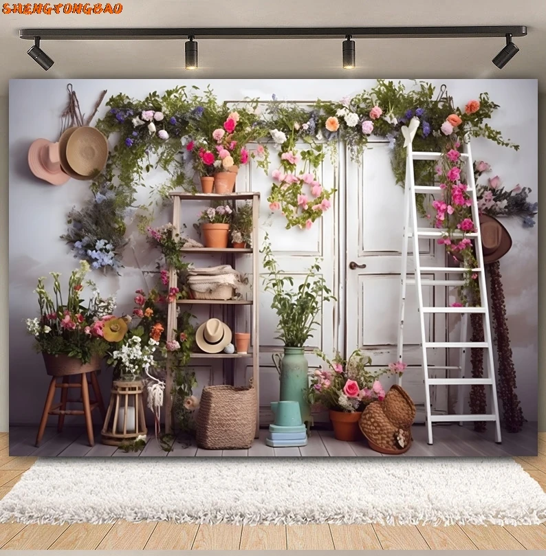 Toile de fond de photographie de Pâques de printemps, lapin, jardin floral, œufs colorés, lapin, fleur, fond d'anniversaire de bébé, studio photo