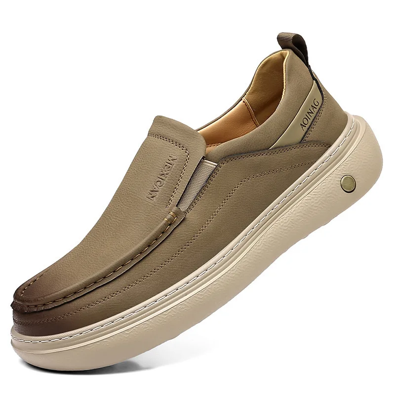 

Новые дизайнерские мужские туфли на весну-осень, однотонные, модные, повседневные, кожаные, в британском стиле, лоферы на платформе