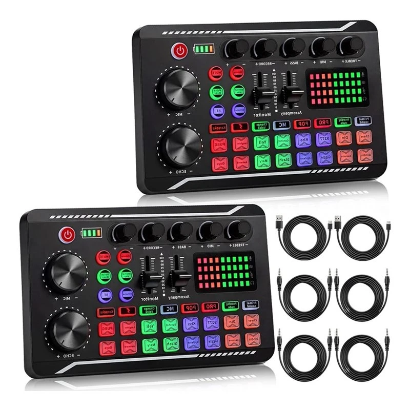 Portable F998 For Live Sound Card Audio Mixer 2-Pack For Podcast For Live Streaming, Recording, Gaming Audio Interface