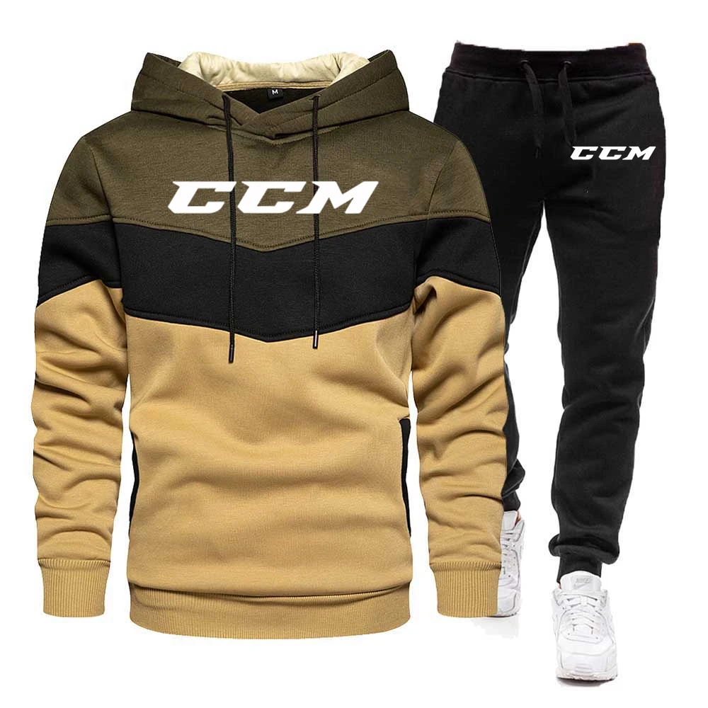 Conjuntos esportivos masculinos casuais, moletom com capuz, conjunto de agasalho, moletons e calças, terno masculino, marca de moda CCM, outono