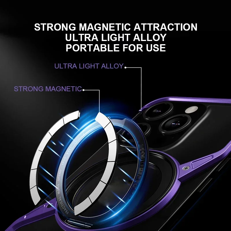 Z Shape Titanium Rimless Magnetic Metal Case For iPhone 15 14 Plus 13 Pro MAX Luxury Aluminum Alloy Bumper Ring Stand Cover