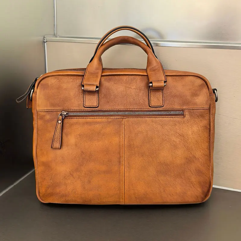 Valigetta da uomo in pelle di vacchetta di alta qualità Borsa da uomo retrò Borsa a tracolla per laptop maschile Tote Valigetta da uomo in pelle naturale