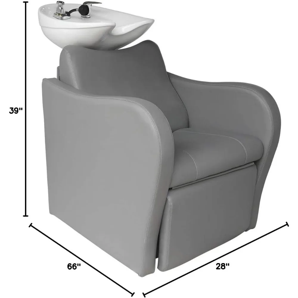 Lexus Backwash Unit - Salon Shampoo Chair & Tilting Porcelain Shampoo Bowl, European Style Single Handle Faucet, Extra Wide Seat