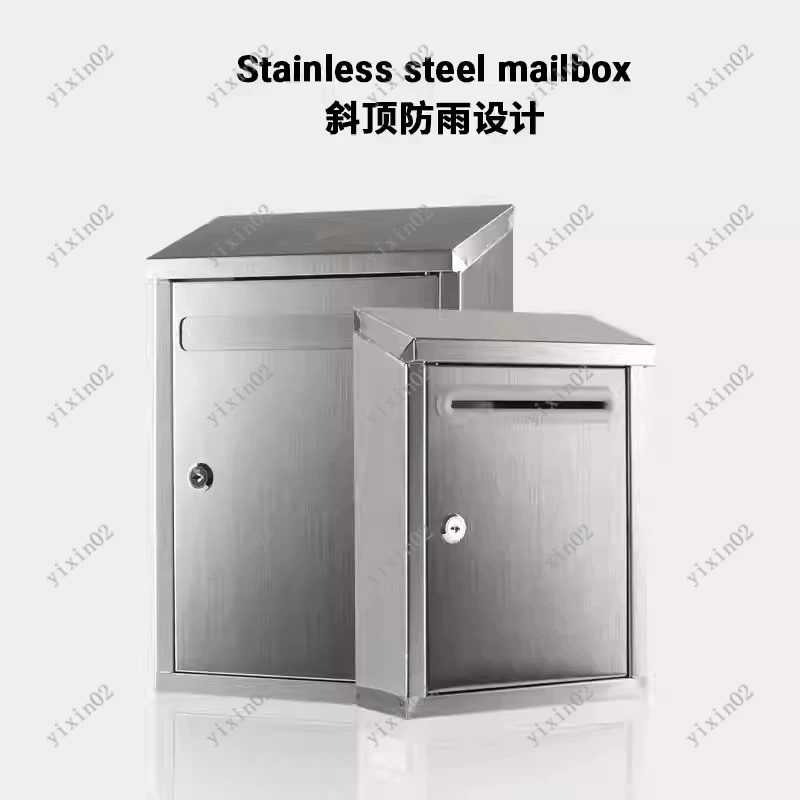 

Sloped Stainless Steel Mailbox Lockable Wall Mount Outdoor Waterproof Letter Box