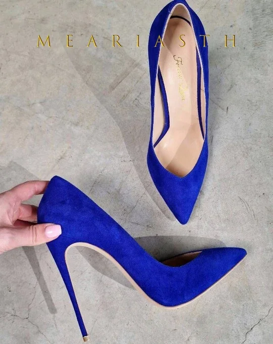 

Новые синие женские туфли-лодочки из синтетической замши на высоком каблуке, пикантные туфли-лодочки без шнуровки с острым носком, элегантные женские мягкие модельные туфли OL
