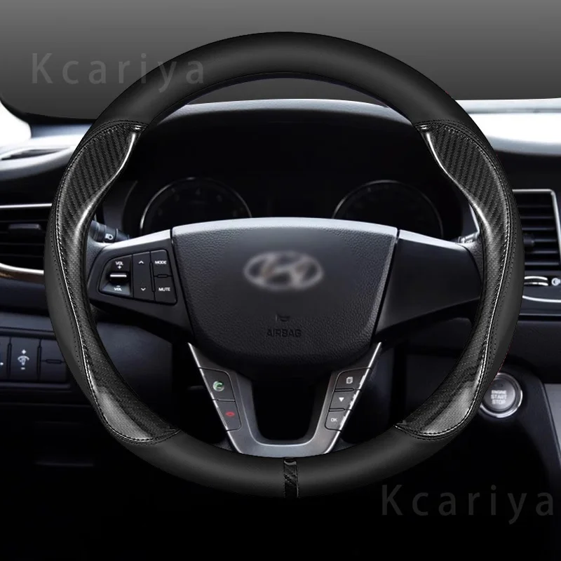 

For Hyundai i40 i30 i10 ix35 ix25 Tucson Accent Elantra Santa Fe Creta Solaris Kona 37-38cm Car Steering Wheel Cover PU Leather