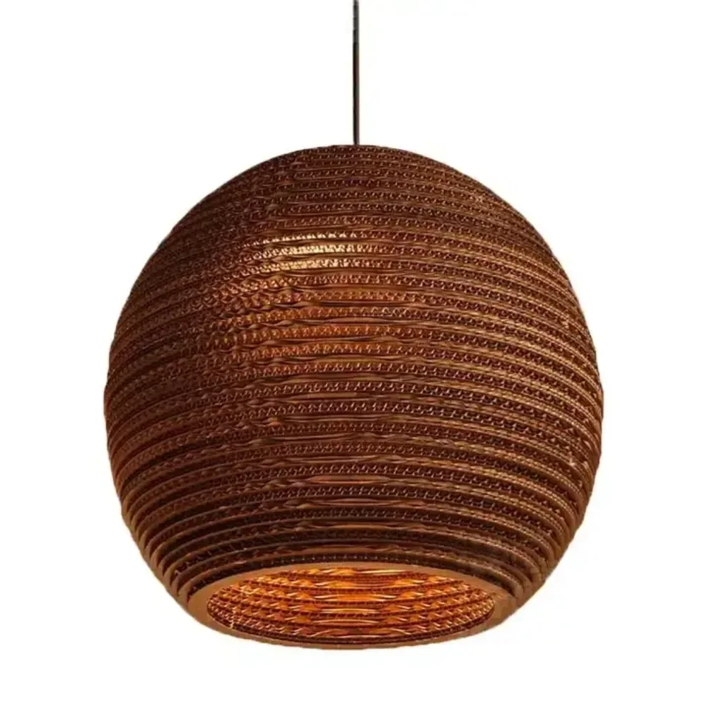 Modern Antique Different Large Round Brown Ball Pendant Lamp Paper Carving Hanging LightRecycled Corrugated Cardboard Chandelier