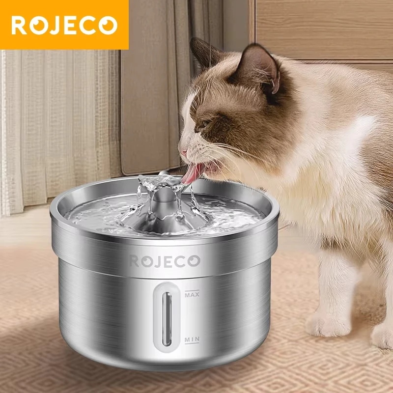 

ROJECO Stainless Steel Pet Water Fountain Automatic Cat Drinking Fountain for Pet Dogs Drinker Rechargeable Pet Water Purifier