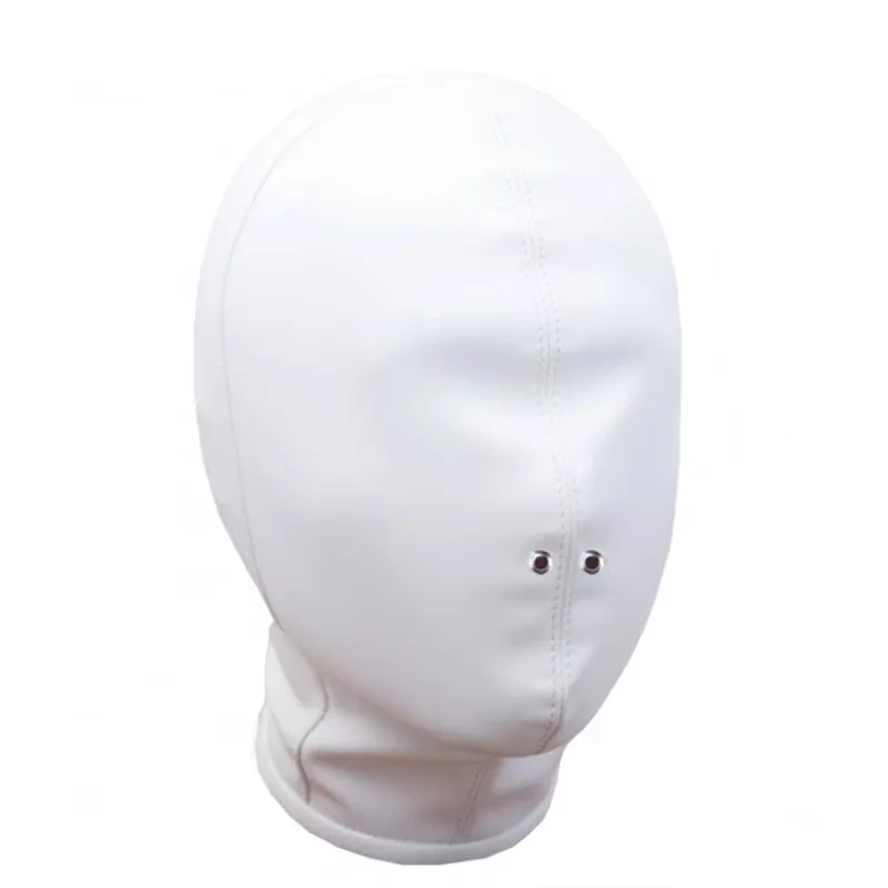 Erotic White Soft PU Full-Head Hood Mask Leather Mask for Punishment and Restraint BDSM Couple Sex