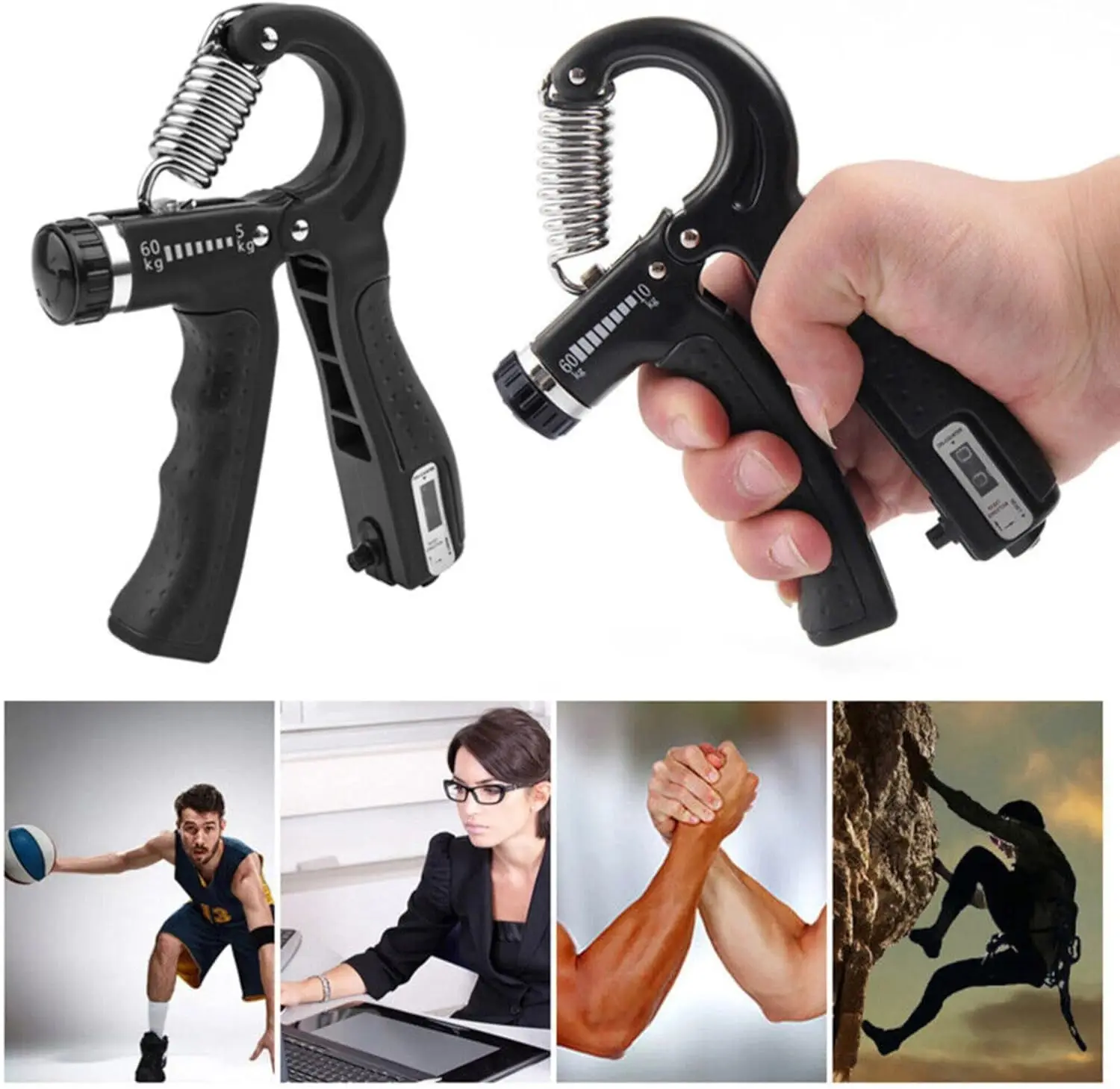 5-60KG Adjustable Strengthener Hand Grip Trainer Number Counter Forearm Finger Wrist Gripper Exerciser