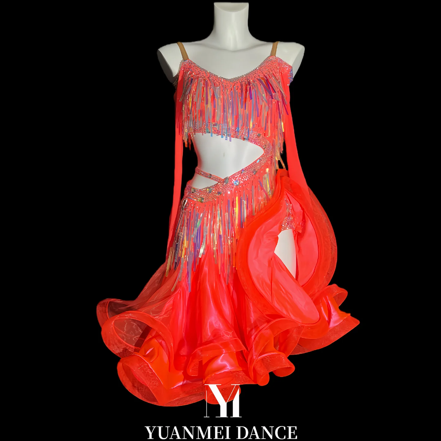 

Latin Dance Adult Children'S Dress AB Stone High-End Custom Glossy Mesh Skirt Sequin Tassel Cha Tango Women'S Clothing