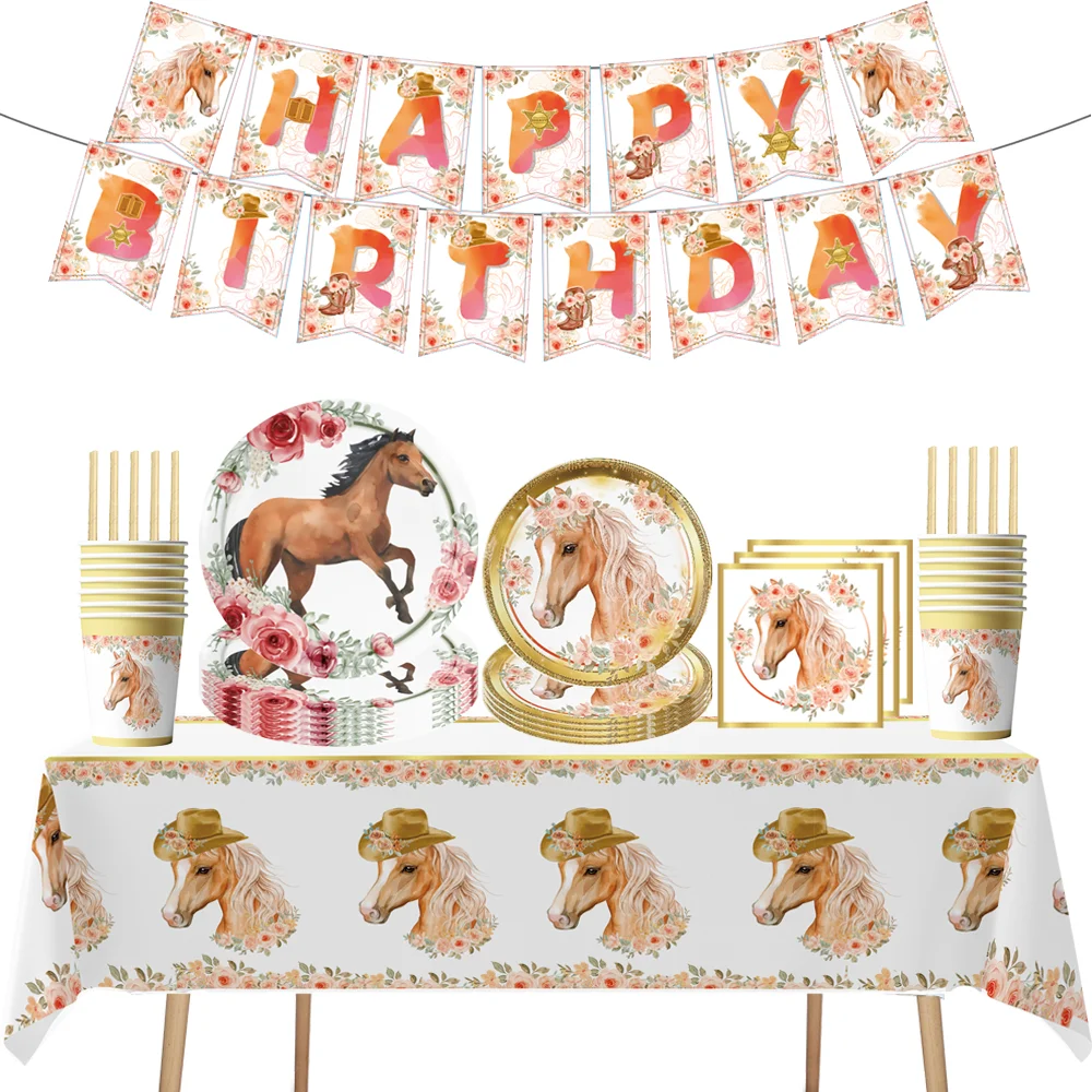 Animals Farm Horse Party Decoration Balloons Cartoon Flower Paper Tableware Backdrop Baby Shower Kids Birthday Party Supplies