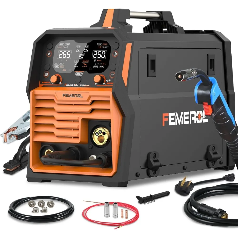 250A aluminium gepulseerde MIG-lasser, 7-in-1 gas MIG / pulse MIG / Flux Core / Stick / Lift TIG / puntlassen / spoelpistool compatibel aluminium