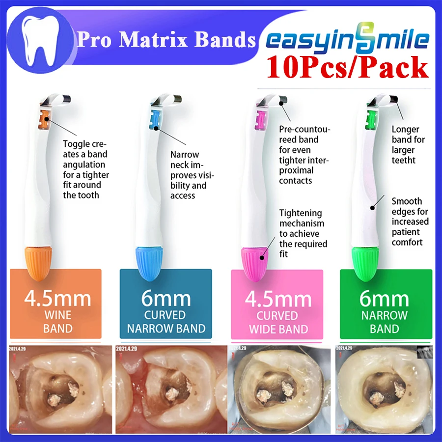 EASYINSMILE Dental Pro Matrix Bands Pre Formed Tofflemire Bands For Crown Making 10Pcs