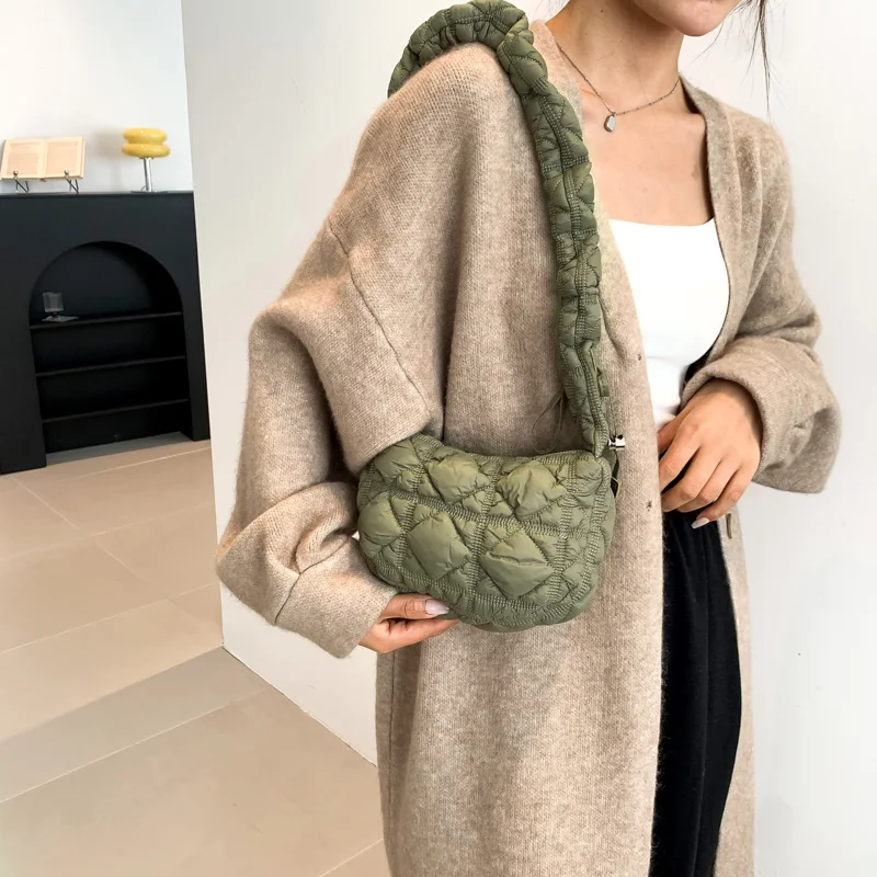 LEFTSIDE Y2K large Silver Cotton Design Underarm Bags for Women 2023 Winter Korean Fashion Y2K Crossbody Bag Handbags and Purses