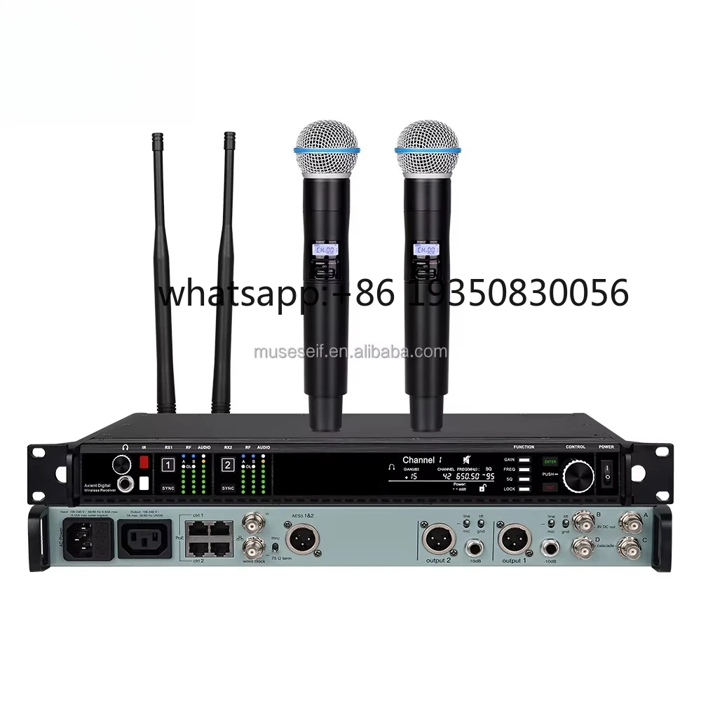 AD4D-3 2 Dual Channel Uhf True Diversity Digital Wireless Karaoke Microphone Metal Wireless Mic With Ksm8 for Performance