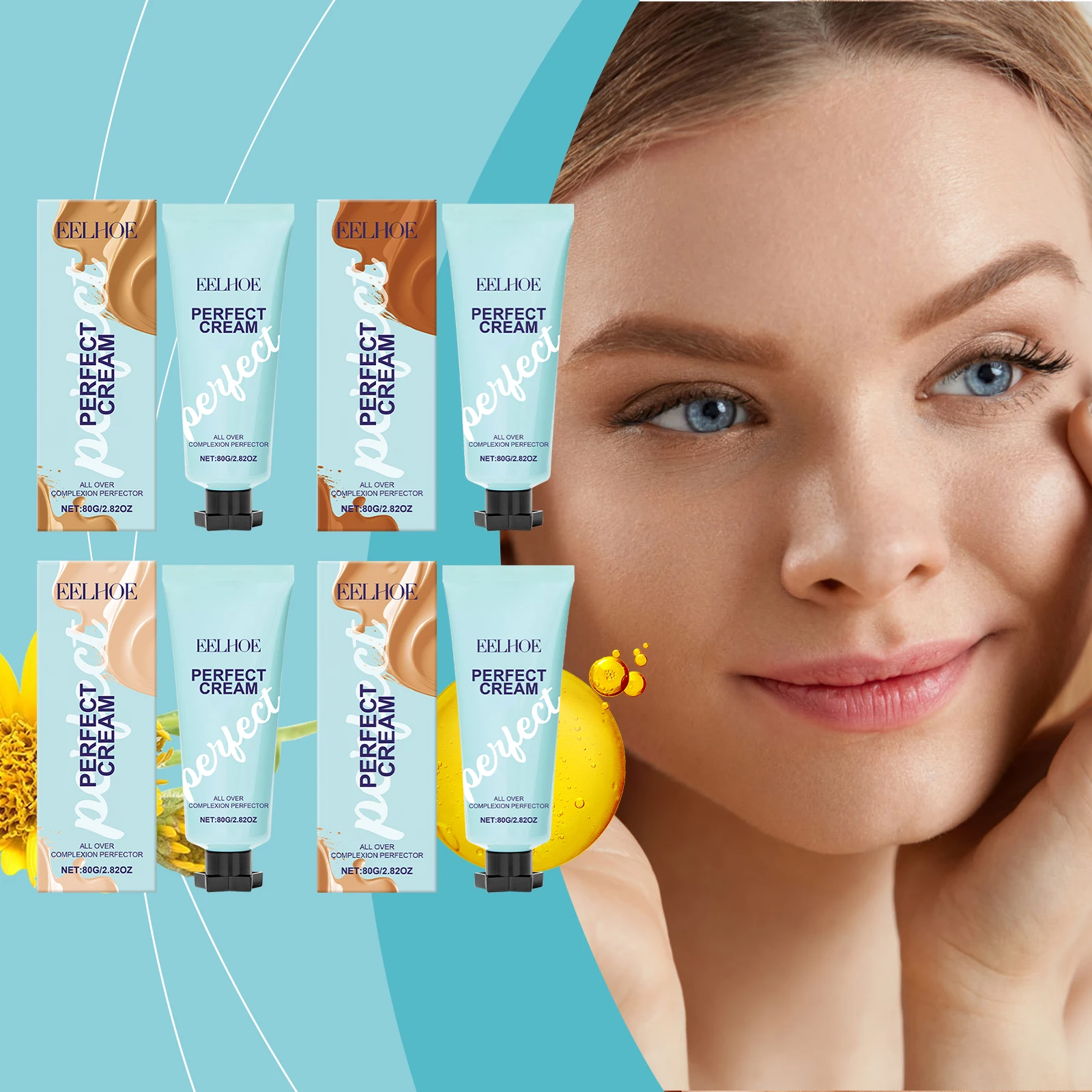 Crema correttore Fondotinta con finitura naturale a lunga durata Copertura completa Contorno delle imperfezioni Illumina il trucco del viso 4 colori Impermeabile