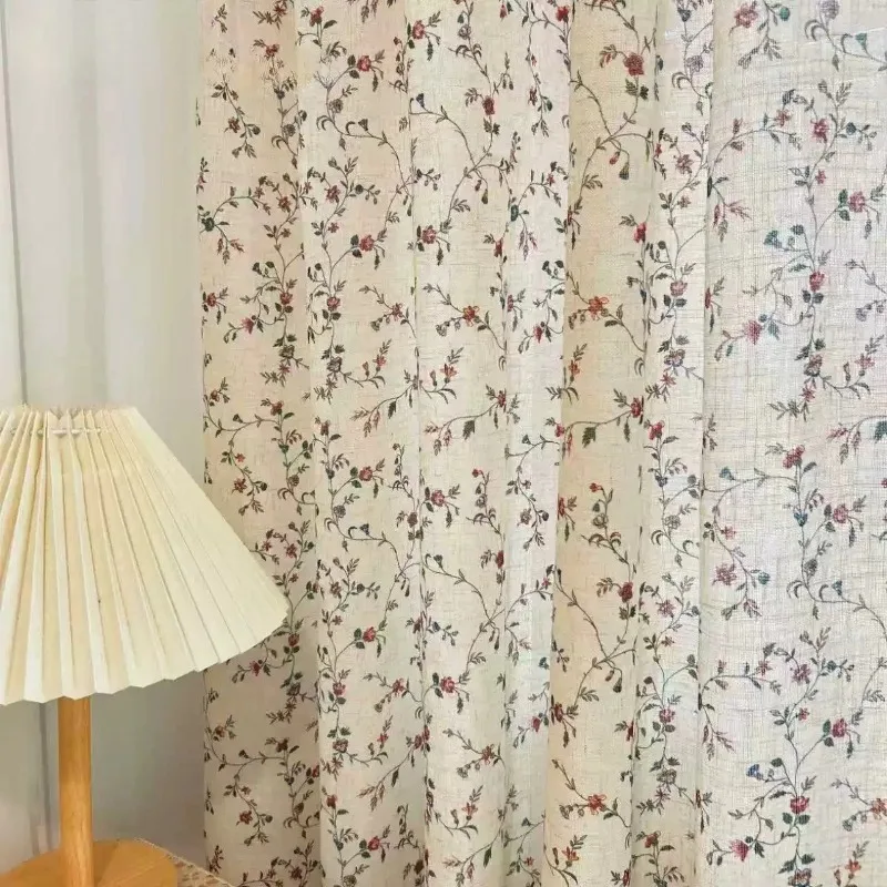 American Pastoral Printed Beige Curtains for Living Room Bedroom Balcony French Window Partition Curtains Customized Products