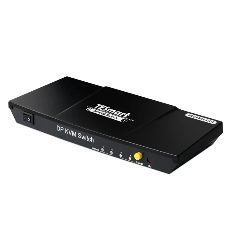 TESmart 4K 60Hz DP KVM Switch 2x1 Docking Stations Support IR Remote Hot Keys Plug Front Panel Select For Multi-Computer Setup
