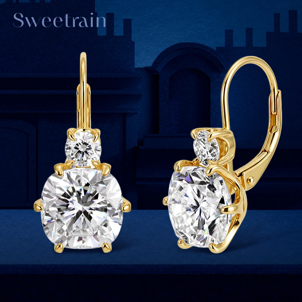 Brilliant 3.5CT Cushion Cut Moissanite Hoop Earring 925 Sterling Silver Leverback Earrings for Women Luxury Wedding Fine Jewelry