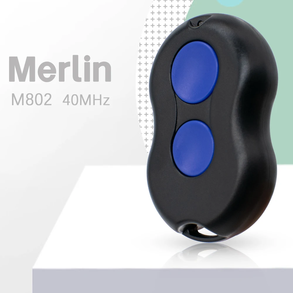 Merlin M802 Blue Button Garage Door Remote Control 40.685MHz 12 DIP Switch Fixed Code 2 Channel Keychain Transmitter
