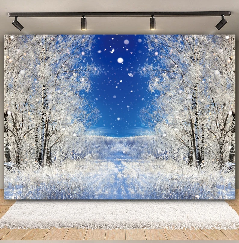 Winter Snow Scene Christmas Photography Backdrop Snowflake Mountain Forest Natural Scenery Baby Portrait Backgound Photo Studio