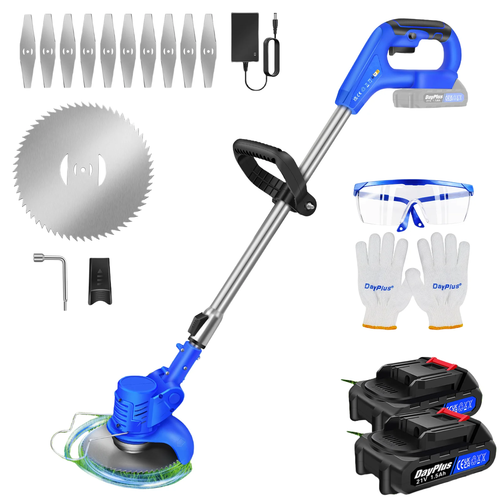 21V Cordless Weed Wacker,Battery Powered Weed Wacker 3 in 1 Rechargeable Weed Wacker Electric for Lawn Garden Yard,Blue image 3