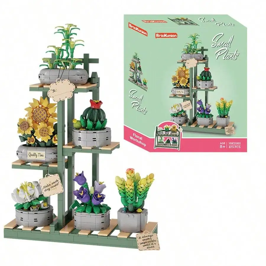 

Potted Succulent Building Blocks, 873pcs DIY Green Plant Set, Desktop Decor & Easter Gift
