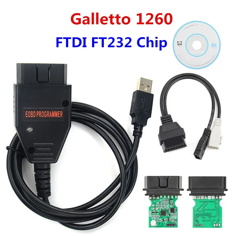 Galletto 1260 FTDI FT232RQ RL EOBD ECU Programmer Read Write Car ECU Flasher Works For Multi-Car OBDII Diagnostic Multi-Language