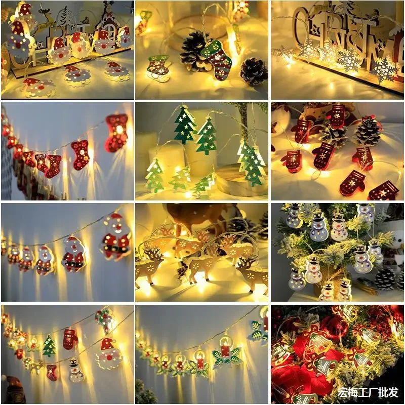 LED Battery String Lights albero di natale Fawn Christmas Stocking guanti Bell Snowflake Old Man Christmas Iron luci Decorative