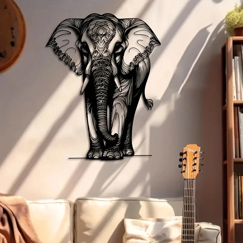 Metal Elephant Wall Art, Mandala Style Iron Wall Decor, for Living Room, Garden, Yoga Studio 1pc