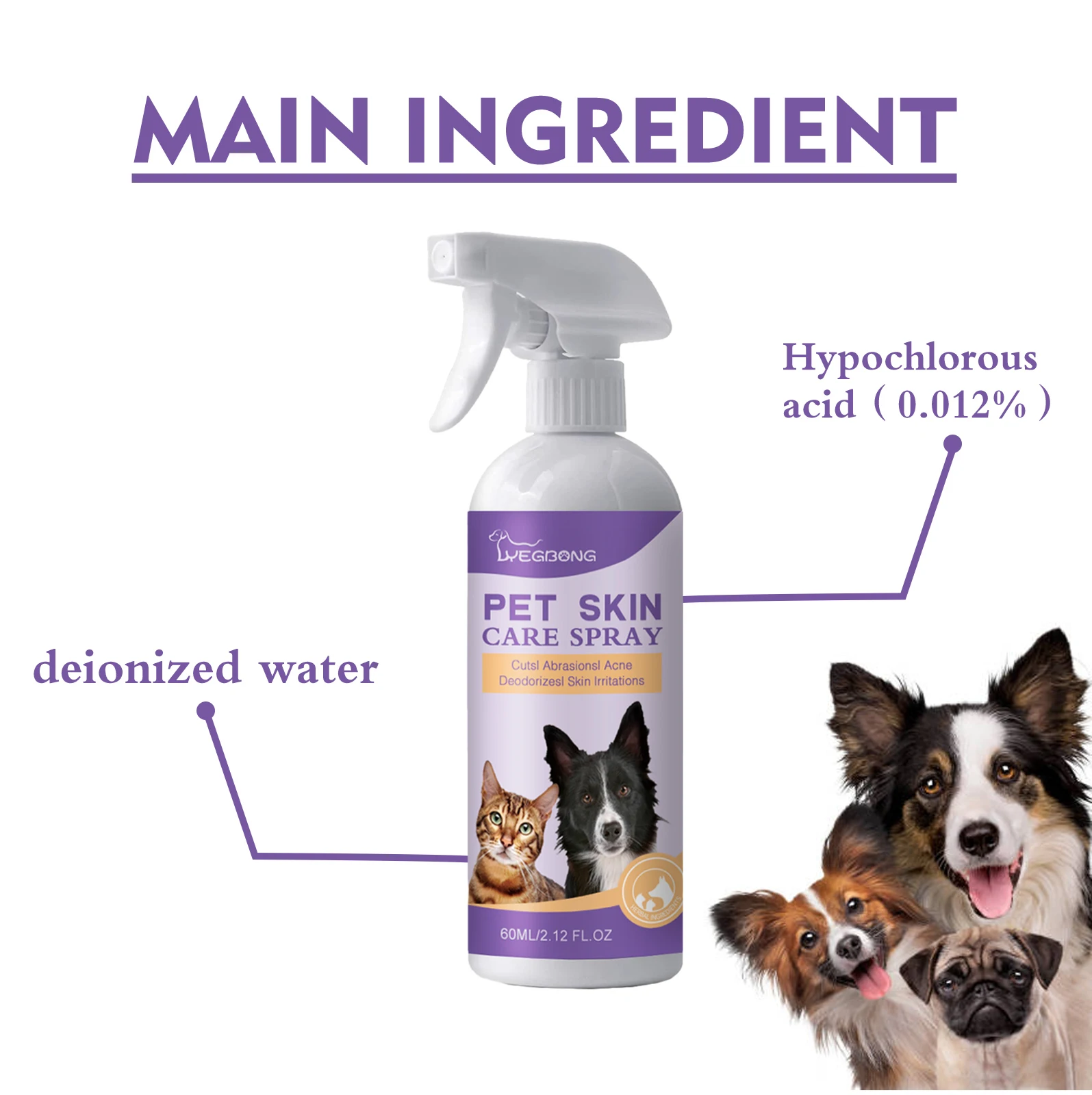 60ML Pet Skin Care Spray Natural Formula Soothing Itching Mite Removal Relief Discomfort Non-irritating Mild Pet Skin Care Mist