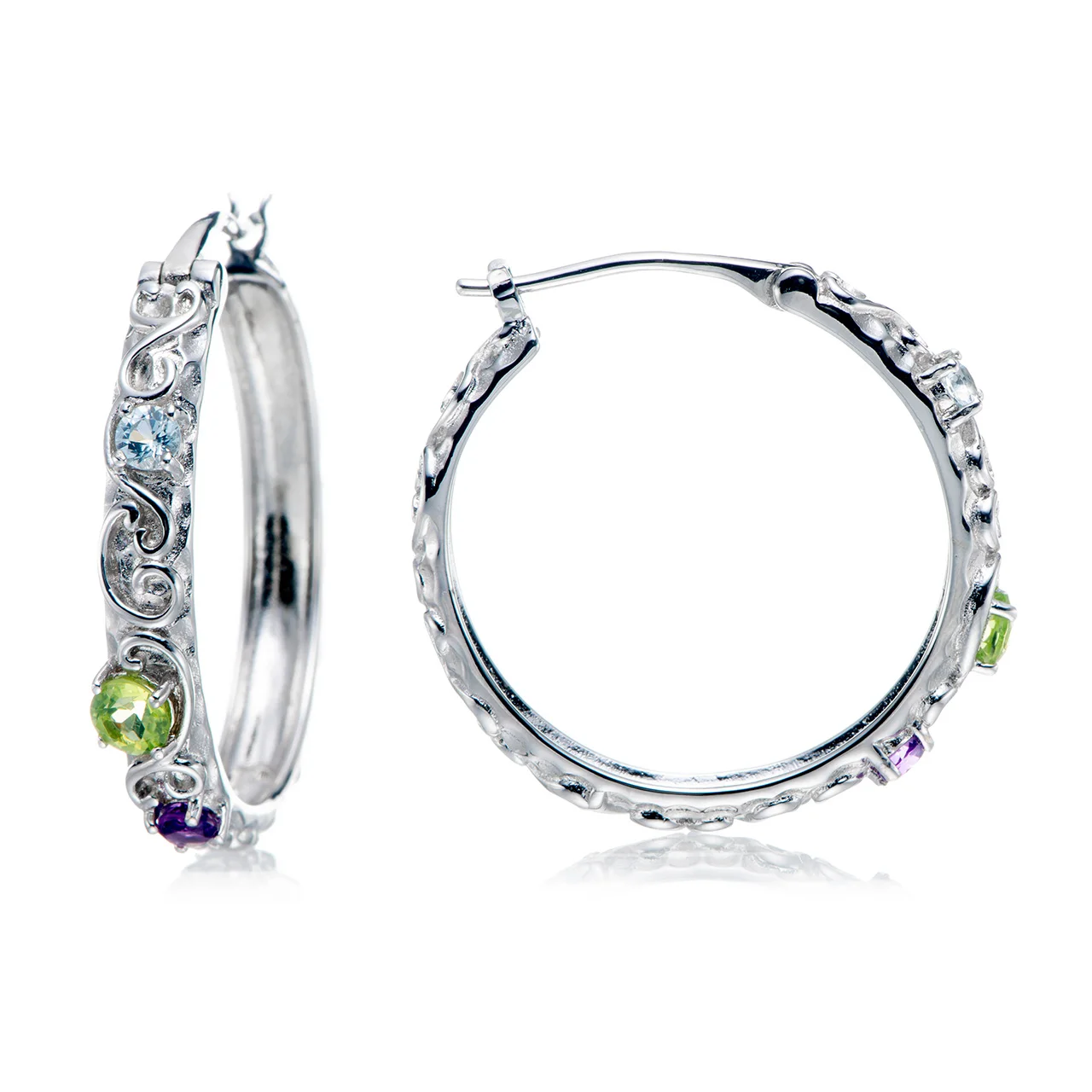 

Sky Blue Topaz,Peridot,Amethyst Rhodium Over Sterling Silver Earrings. statement small hoop small hoop tassel earring studs rose